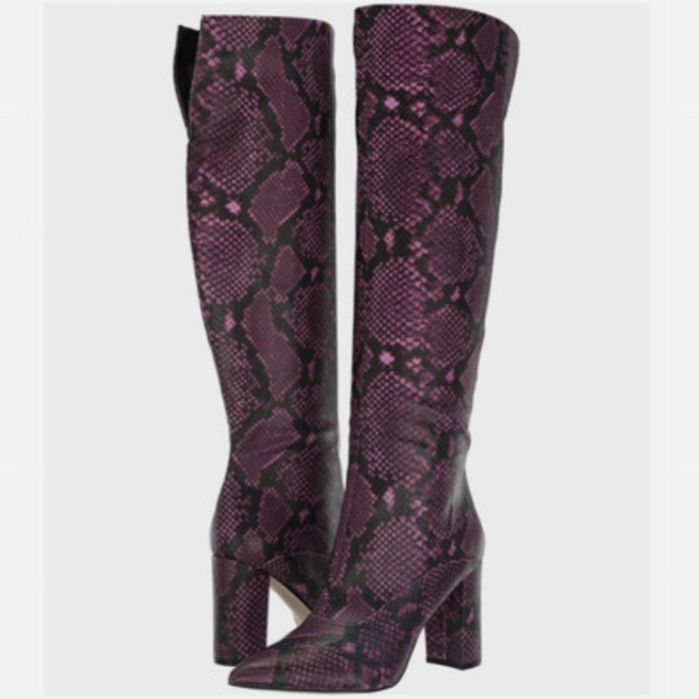 Guess Ladie Snakeskin-Embossed Knee-High Boots Pink